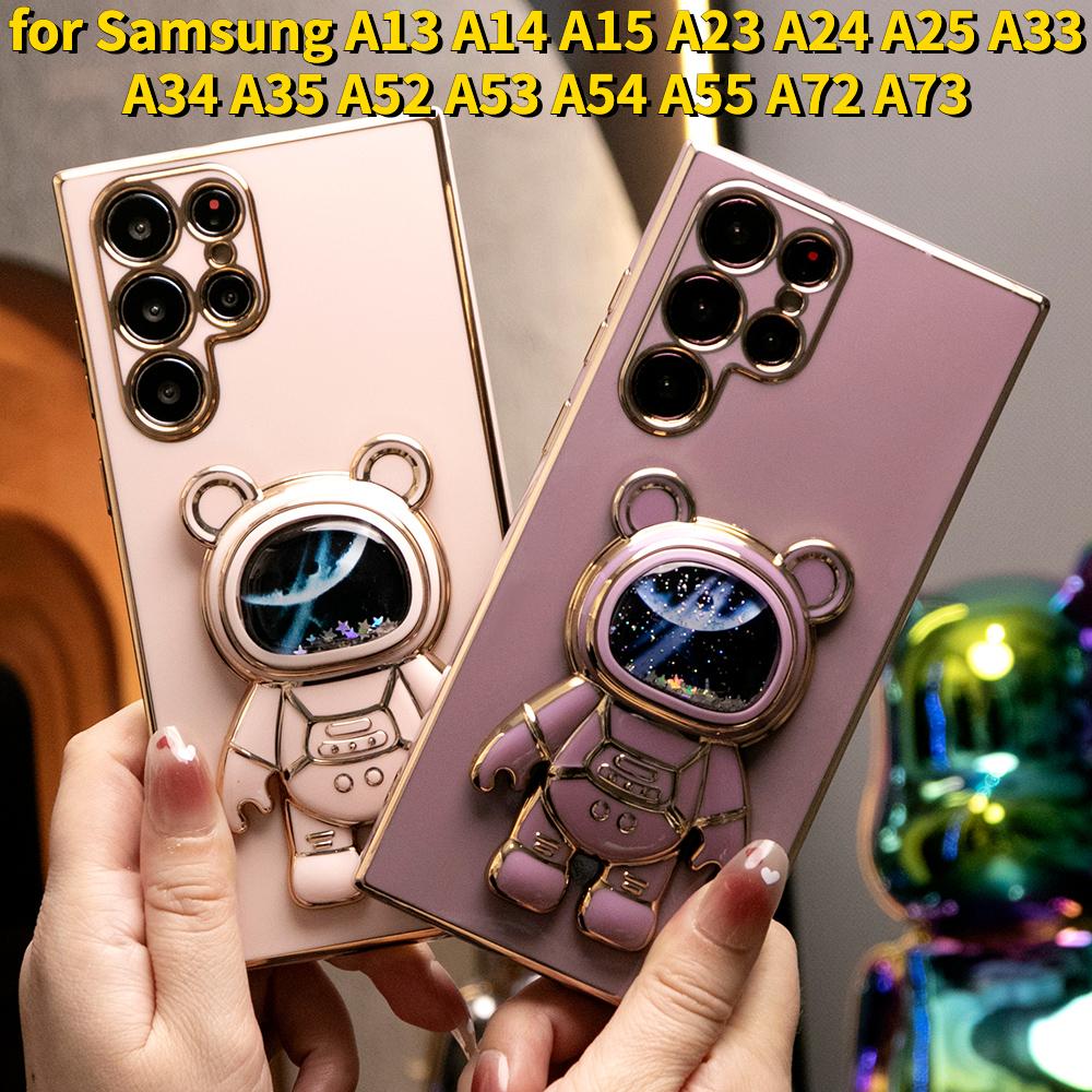 Quicksand Astronaut Space Bear Kickstand Soft Phone Case for Samsung A13 A14 A15 A23 A24 A25 A33 A34 A35 A52 A53 A54 A55 A72 A73