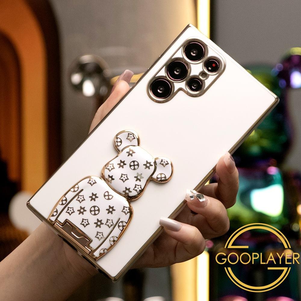Plating Flower Bear Stand Phone Case for Samsung Galaxy S24 S23 S22 S21 FE Plus Ultra Note20