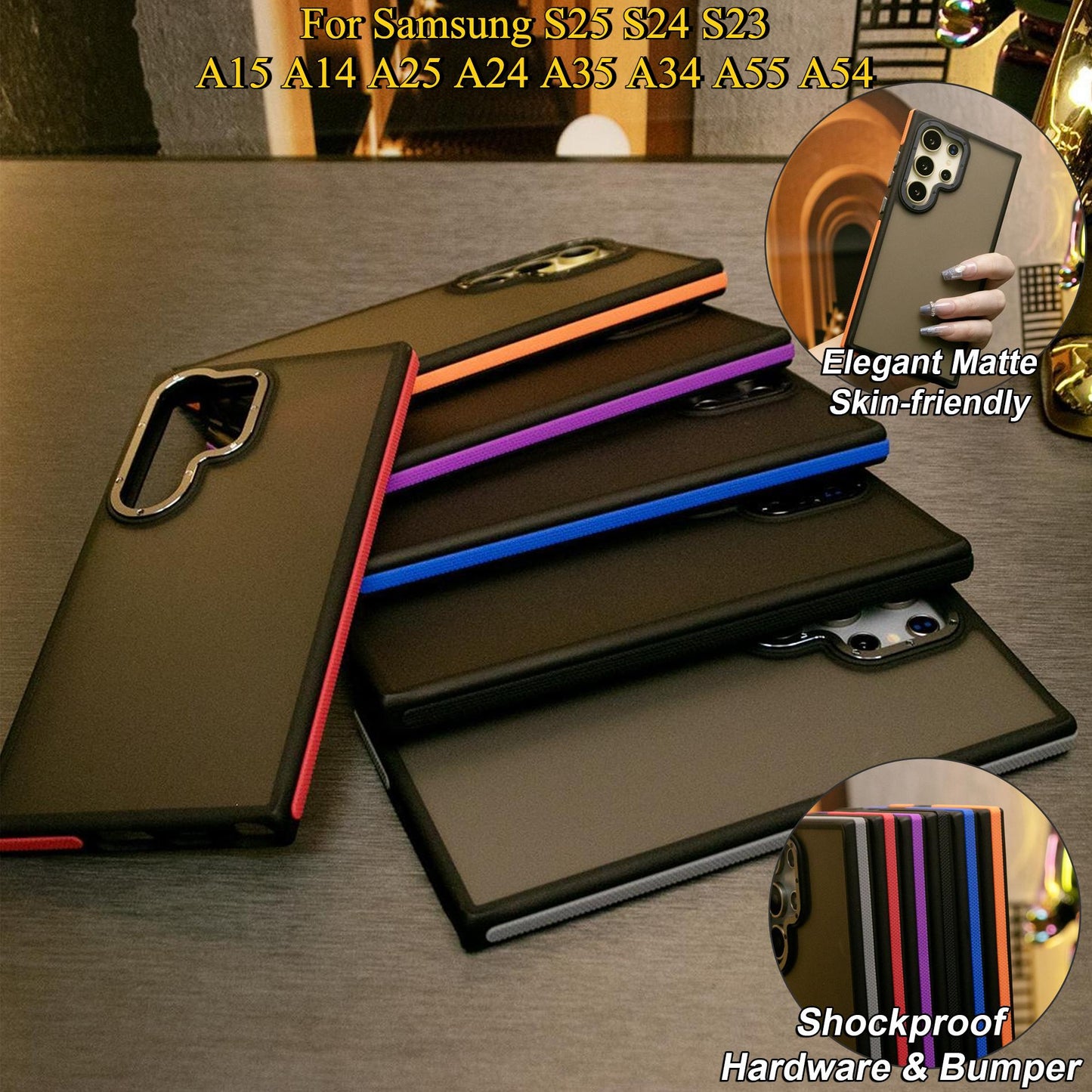 For Samsung S25Ultra S25 S24 S23FE A15 A14 A25 A24 A34 A35 A54 A55 Phone Case, Metal Camera Protection, Elegant Matte Case Shockproof Bumper Hard Full Cover