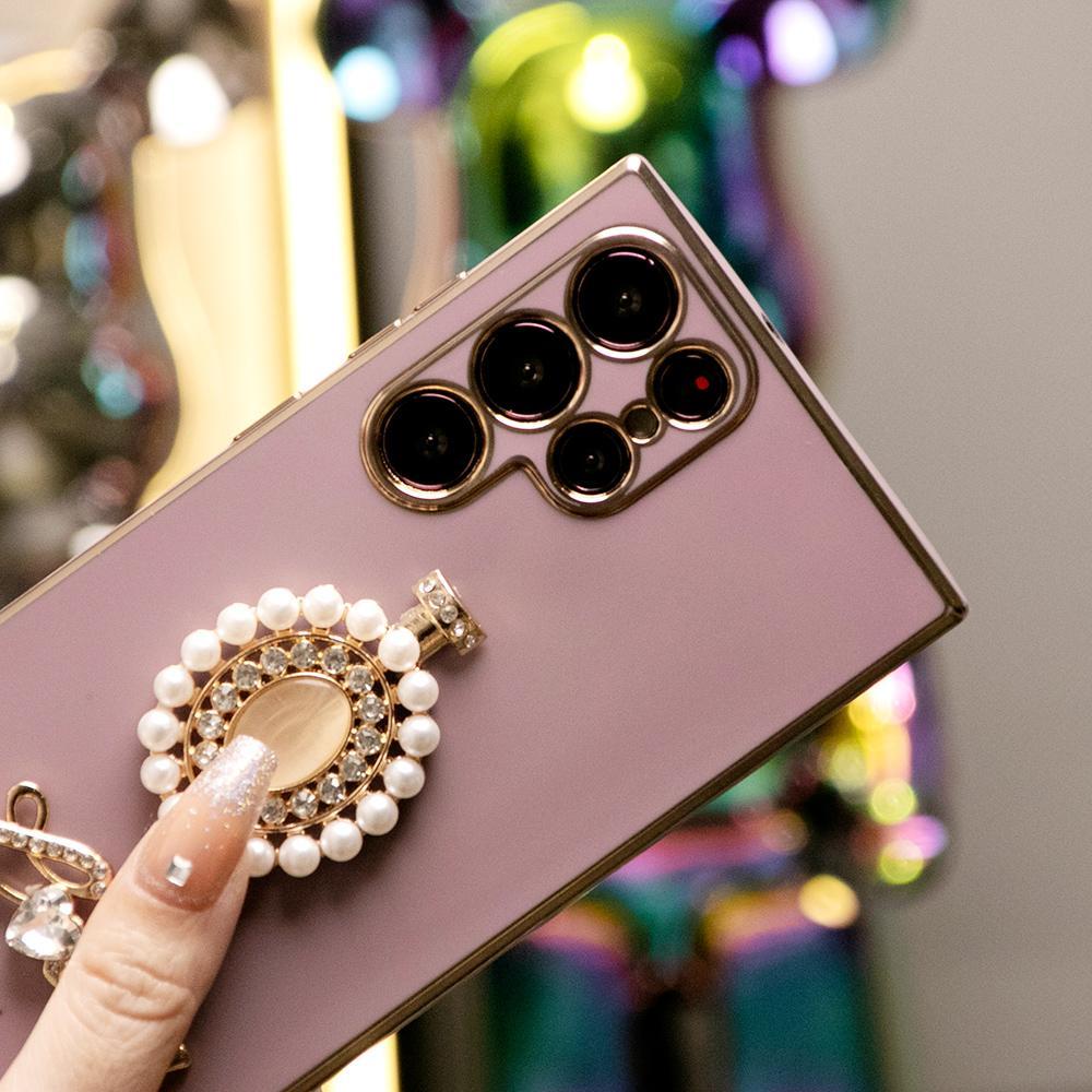 Pearl Perfume Bottle with Chain Plating Soft Phone Case for Samsung A13 A14 A15 A23 A24 A25 A33 A34 A35 A52 A53 A54 A55 A72 A73