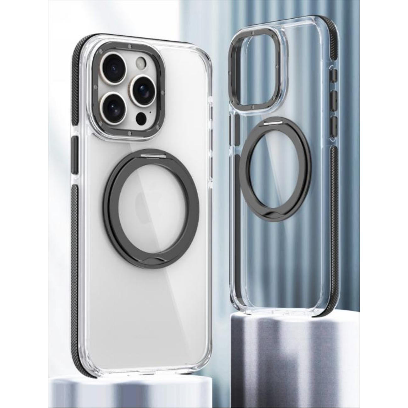 Dual Color Magnetic For Magsafe Wireless Charging Case With 360 Rotating Stand For iPhone 16 15 14 13 12 Pro Max Plus Clear Hard Cover