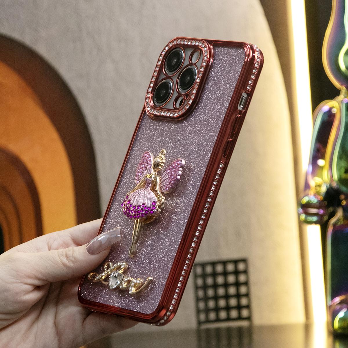 Plating Glitter Diamond Butterfly Girl Phone Case For iPhone 16 15 14 13 12 Pro Max