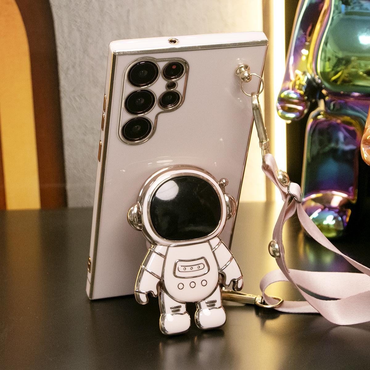 Astronaut Holder Crossbody Lanyard Phone Case for Samsung S24Ultra S24FE S24 S23 S22 S21 FE Plus Ultra Note20 Soft TPU Back Cover