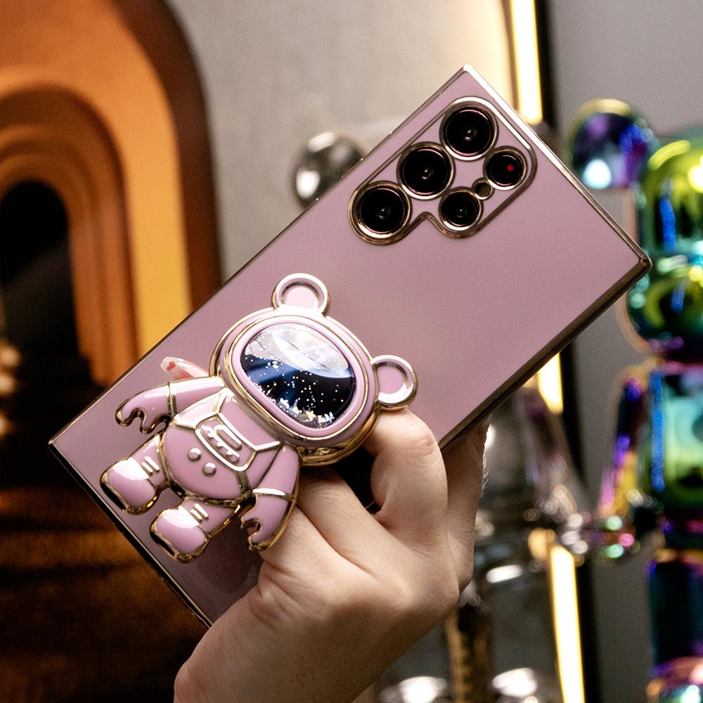 Quicksand Astronaut Space Bear Kickstand Soft Phone Case for Samsung A13 A14 A15 A23 A24 A25 A33 A34 A35 A52 A53 A54 A55 A72 A73