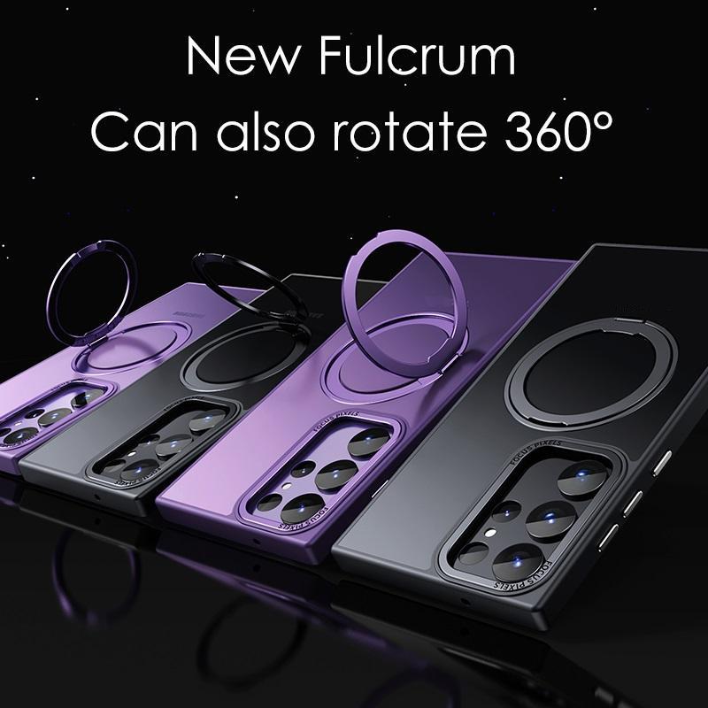 360 Degree Rotation Stand Holder Matte Magnetic Phone Case Wireless Charging For Samsung Galaxy S24 S24Plus S24Ultra S23 Ultra Plus S23Ultra 5G