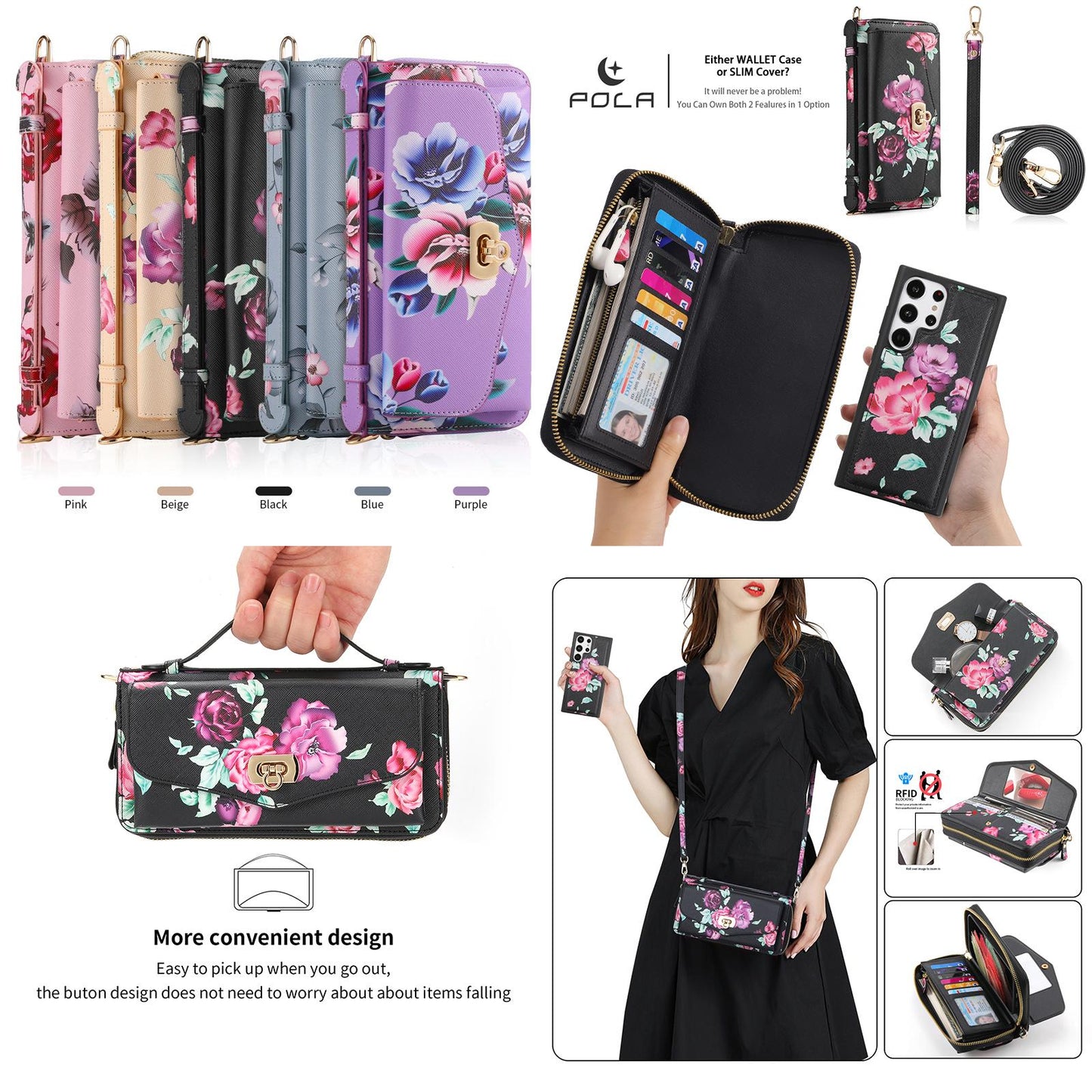 Flower Leather Magnetic Wallet Upgrade Hand Strap Phone Case For Samsung Galaxy S23 Ultra S22 Plus Note 20 Ultra Multifunction Zipper Business Split Cover POLA 001