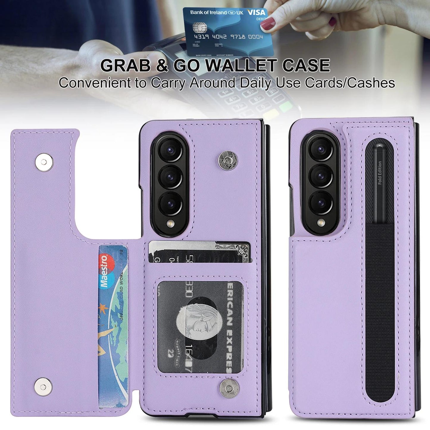 PU Leather Purse Phone Case for Samsung Galaxy Z Fold 6 5 4 3 Fold6 Fold5 Fold4 5G Pen Slot Card Holder Shockproof Stand Cover