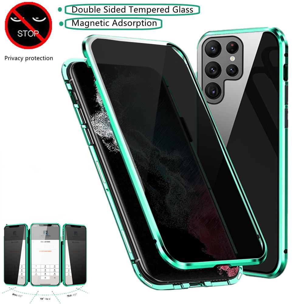 Anti Spy Privacy Magnetic Double Sided Full Cover Glass Case For Samsung Galaxy S24 S24Plus S24Ultra S23 S23Plus S23Ultra S22 S21 Anti Peeping Metal Bumper Cover