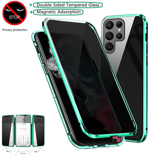 Anti Spy Privacy Magnetic Double Sided Full Cover Glass Case For Samsung Galaxy S24 S24Plus S24Ultra S23 S23Plus S23Ultra S22 S21 Anti Peeping Metal Bumper Cover