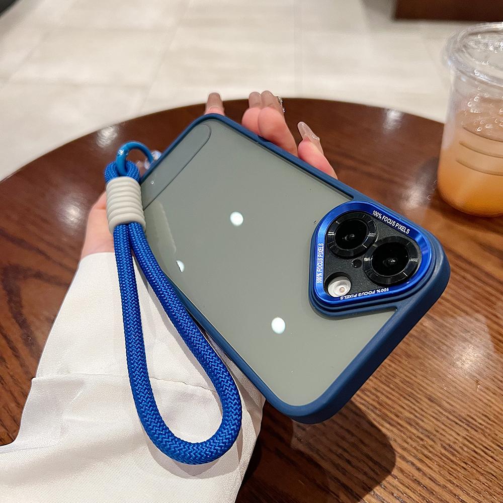 Colorful Crystal High Definition Clear Phone Case with Woven Wristband For iPhone 16ProMax 16 15 14 13 12 11 Pro Max Plus Transparent HD Len Protection Hard Full Cover