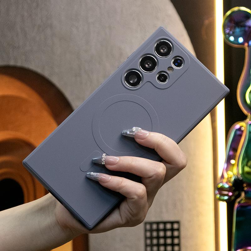 Strong Magnetic Phone Case For Samsung S25Ultra S25 S24 S24FE S22 S23 Ultra A15 A35 A55, Soft Liquid Silicone Shockproof Full Cover With Microfiber Lining