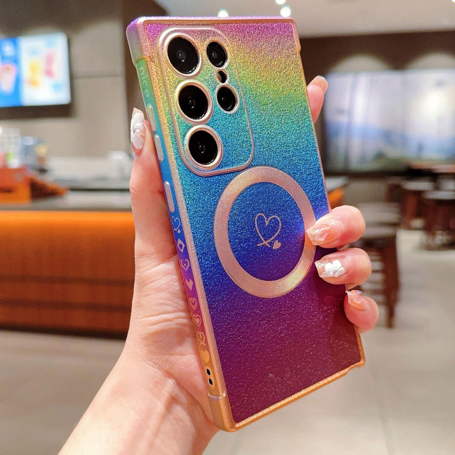 Matte Colorful Gradient Plating Love Heart TPU Strong Magnetic Phone Case For Samsung S25Ultra S24 S23 S22 S21 Shockproof Soft Full Cover