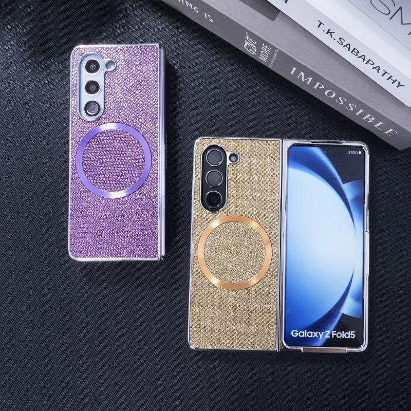 Luxury Glitter Rhinestone Strong Magnetic PC Fold Phone Case For Samsung Galaxy Z Fold6 Fold5 Fold4 Fold3 5G Smart Phone Full Cover