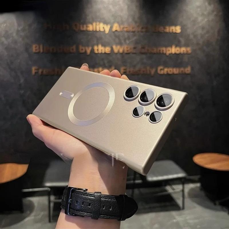 Luxury Frameless Metallic Glossy Strong Magnetic PC Phone Case For Samsung S25Ultra S24Ultra S23Ultra Anti-Drop Hard Full Cover