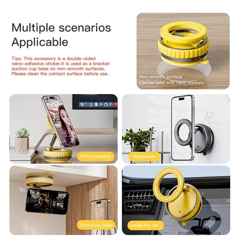 Upgrade Three-axis Flexible Alloy 360° Magnetic Vacuum Adsorption Double-sided Fold Rotating Multi-angle Strong Suction, Stable Holder, Hands Free Automobile, Adjustable Mount for All Phones