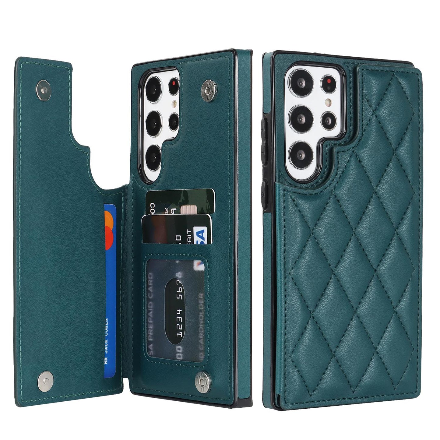 Rhombic Grid Pattern Leather Cover For Samsung Galaxy S20 S21 FE S23 S22 Plus Note 20 Ultra Card Slots Holder Purse Phone Case