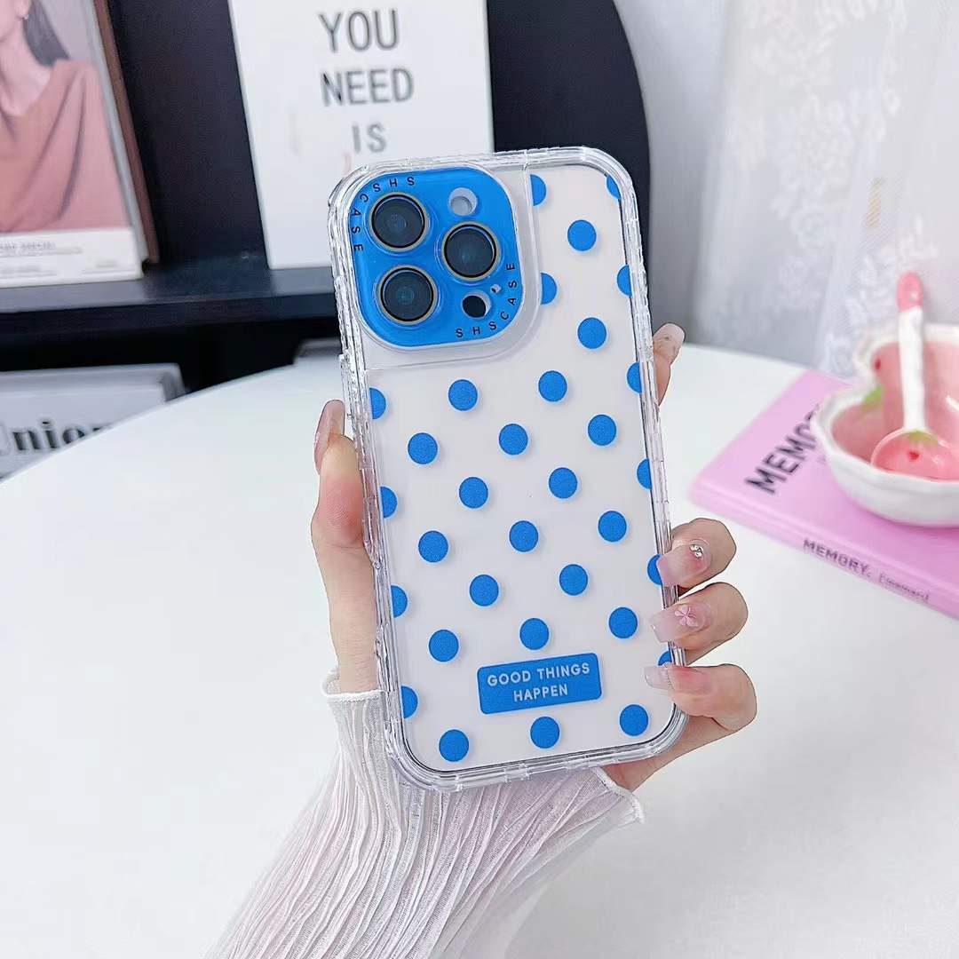 For iPhone 16ProMax 16 15 14 13 Phone Case, Colorful 3 in 1 Transparent Luxury Wave Point Acrylic Anti Fall, With Camera Protector Shockproof Clear Hard Full Cover