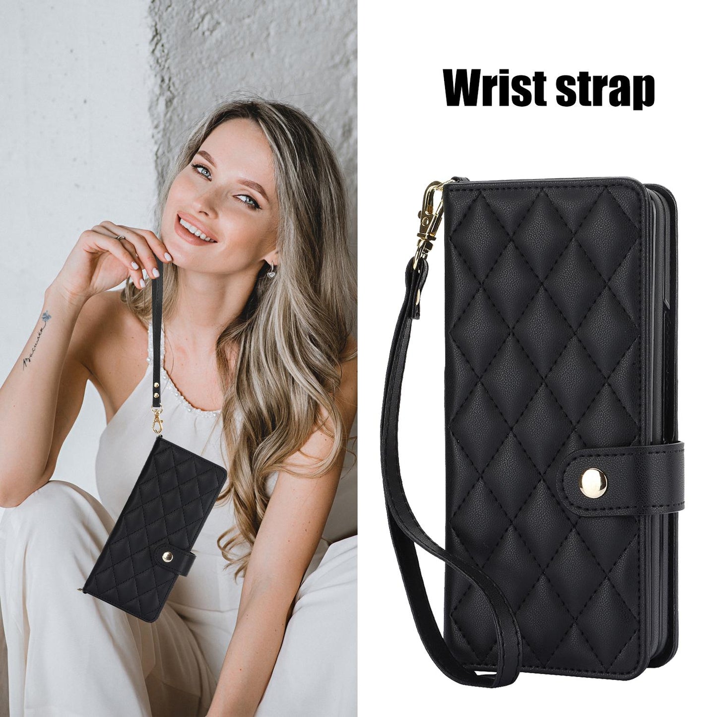 Crossbody Leather with Pen Slot Phone Case for Samsung Galaxy Z Fold 5 4 Fold5 Fold4 Fold3 Wrist Strap Wallet Card Holder Cover