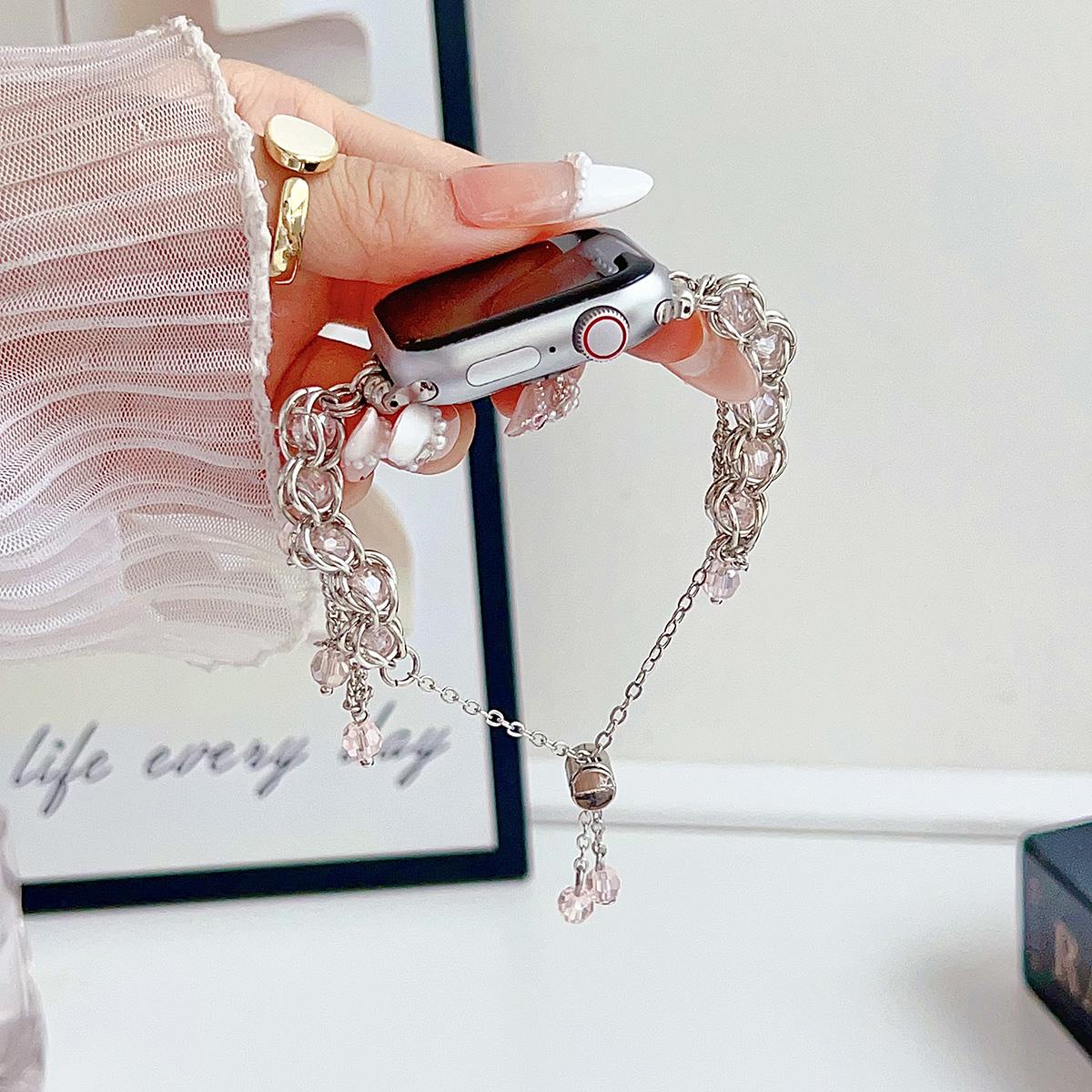 Crystal Tassel Chain Metal Strap for Apple Watch 44mm Band 45 42 38 41 Ultra 49mm Link Bracelet for IWatch Series 9 8 7 6 SE 5 4