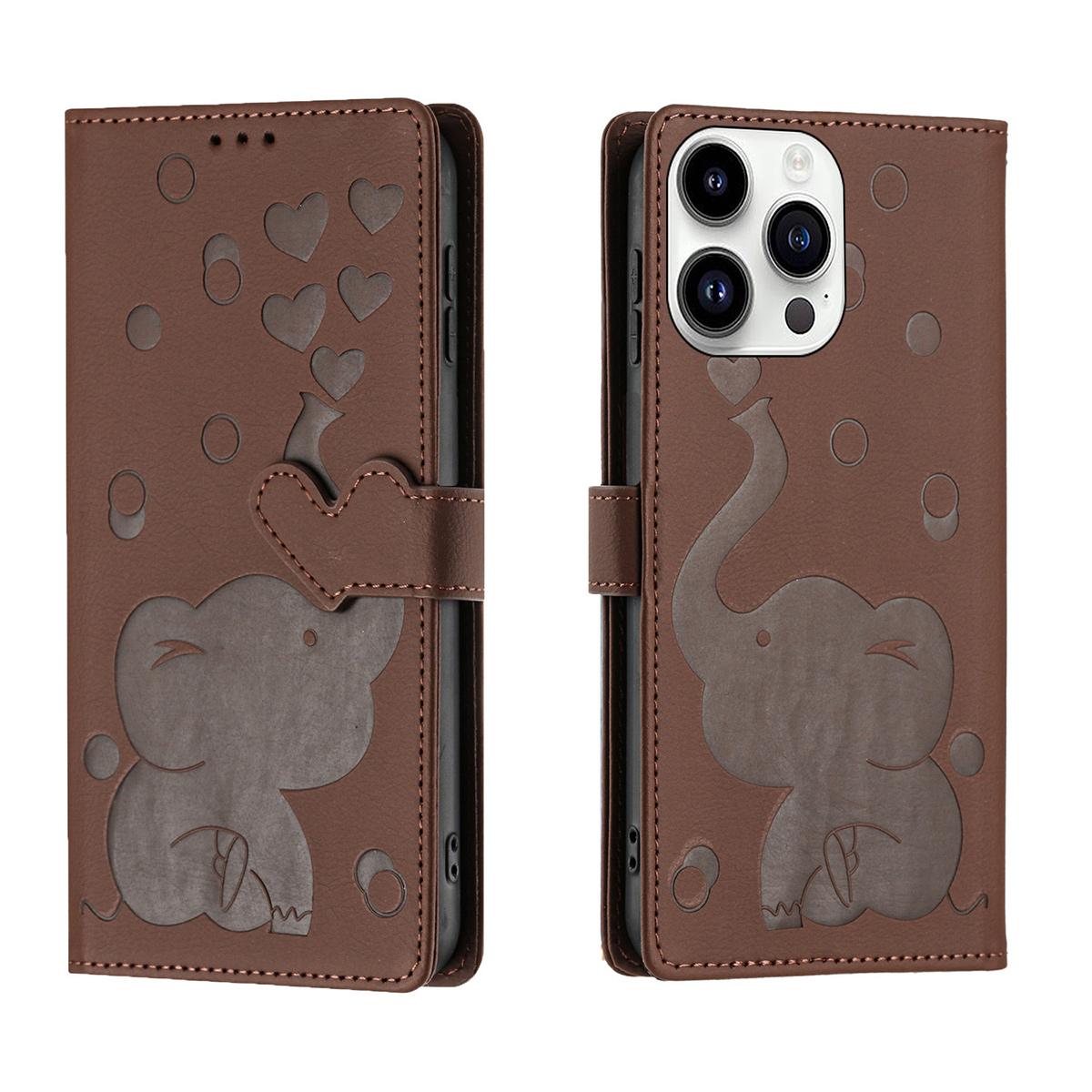 Love Heart Elephant Leather Wallet Phone Case For iPhone 16 15 14 13 12 11 Pro Max Plus , Comfortable Hand Feeling Call Convenient Magnetic Closing Clasp