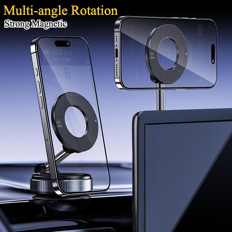 Upgrade Three-axis Flexible Alloy 360° Magnetic Vacuum Adsorption Double-sided Fold Rotating Multi-angle Strong Suction, Stable Holder, Hands Free Automobile, Adjustable Mount for All Phones