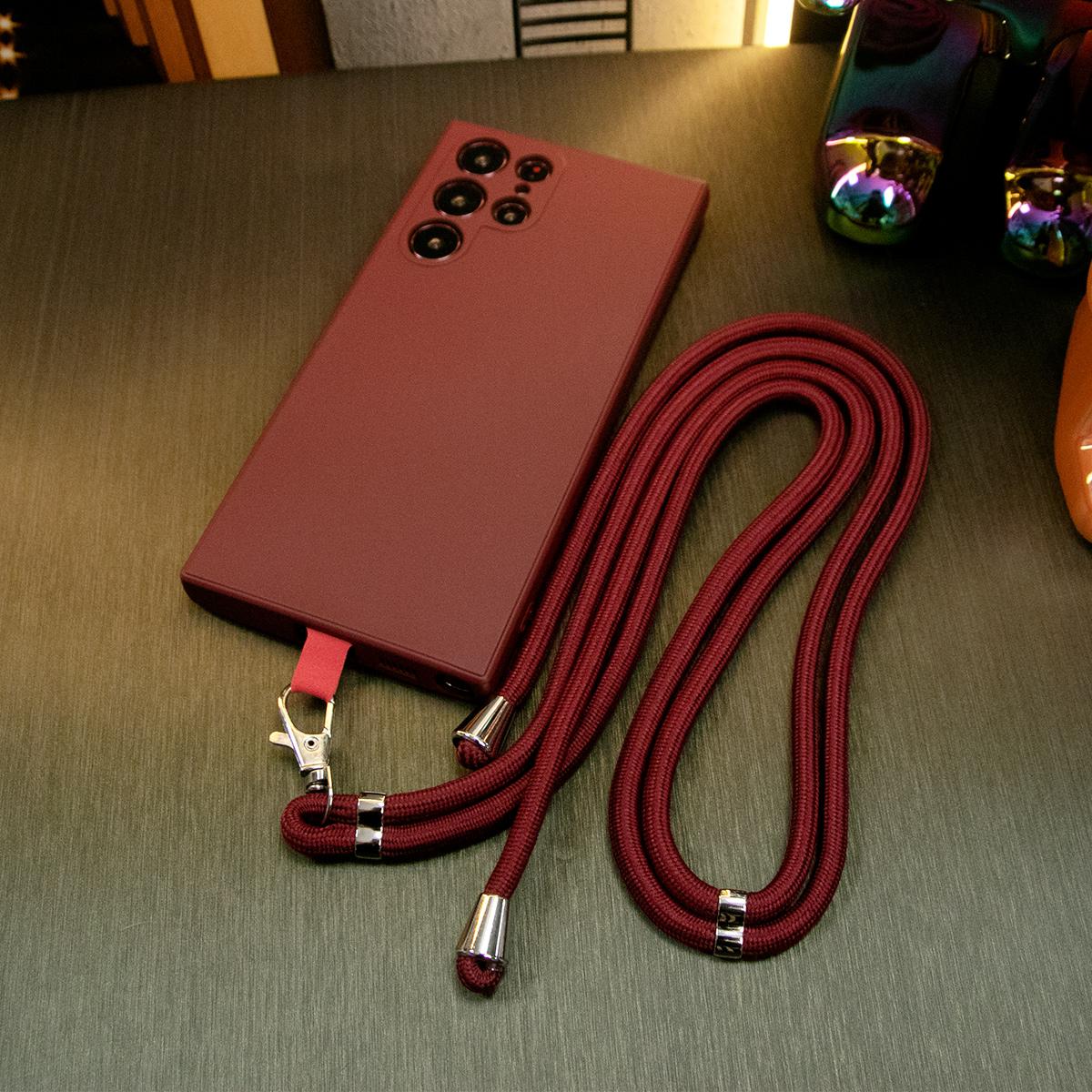 Silicone Matte Phone Case With Woven Lanyard For Samsung S25 S24 S23 S22 Camera Protect Soft Cover