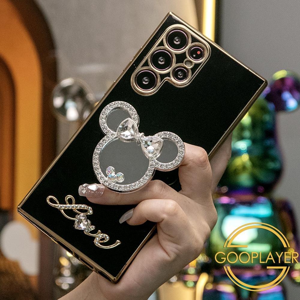 Mouse Head Mirror Pop Stand Kickstand Plating Phone Case For Samsung S25 S24 S23 S22 S21 Note20