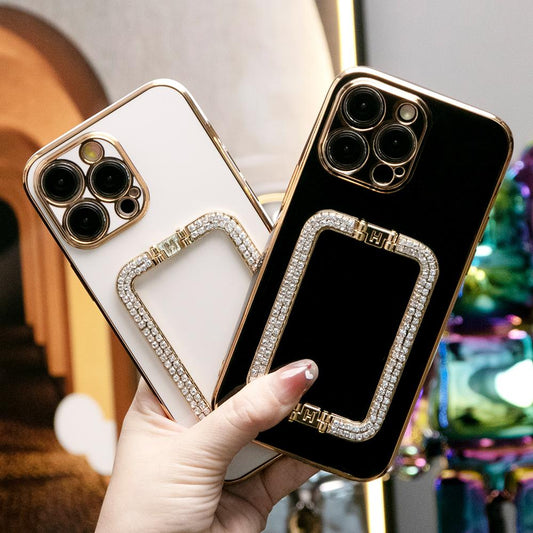 3D Crystal Square Holder Plating Phone Case for iPhone 16 15 14 13 12 Pro Max