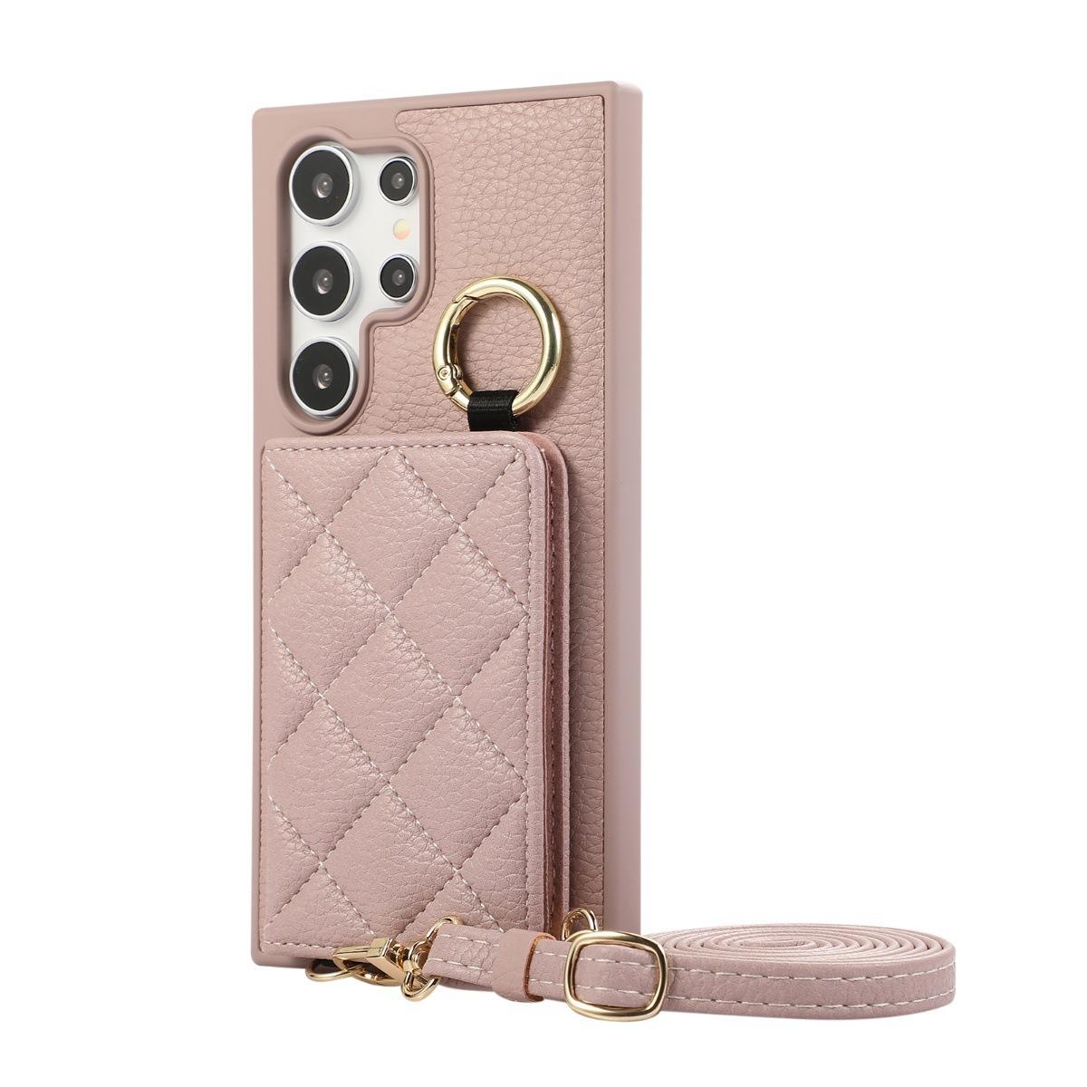 For Samsung S25Ultra S25 S24 S23 S22 Leather Phone Case with Double Folding Wallet Lanyard, Anti-Fall Card Slot Ring Kickstand Mirror Shockproof Business Hard Full Cover