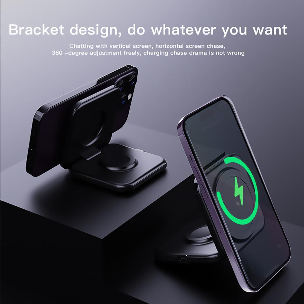 Chargeur sans fil magnétique 2 en 1 support pliable pour iWatch Ultra/8/7/6 15 W Charge sans fil rapide pour iPhone 15 ProMax 14 Pro/13/12