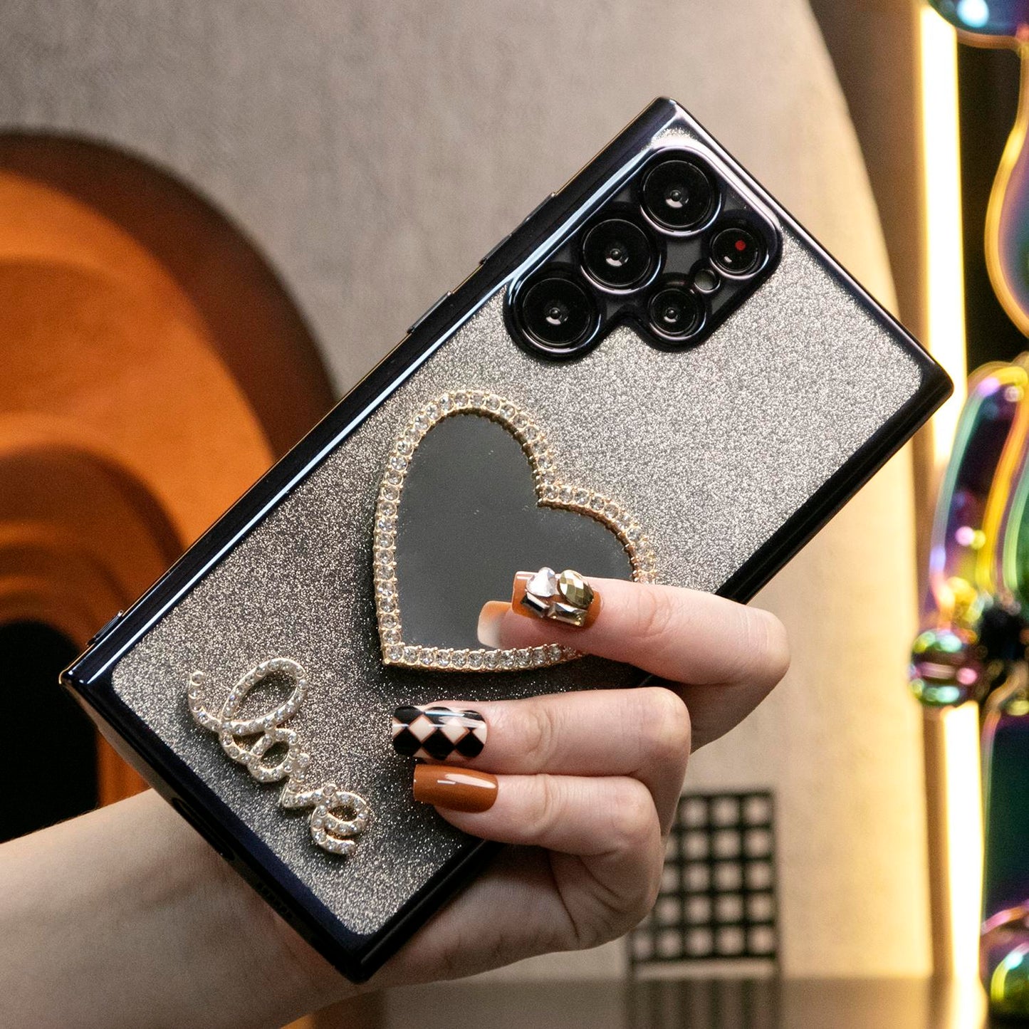 Luxury Diamond Love Heart Mirror Glitter Clear Gradient TPU Plating Shockproof Soft Phone Case For Samsung S24Ultra S24FE S24 S23 S22 S21 FE Plus Ultra