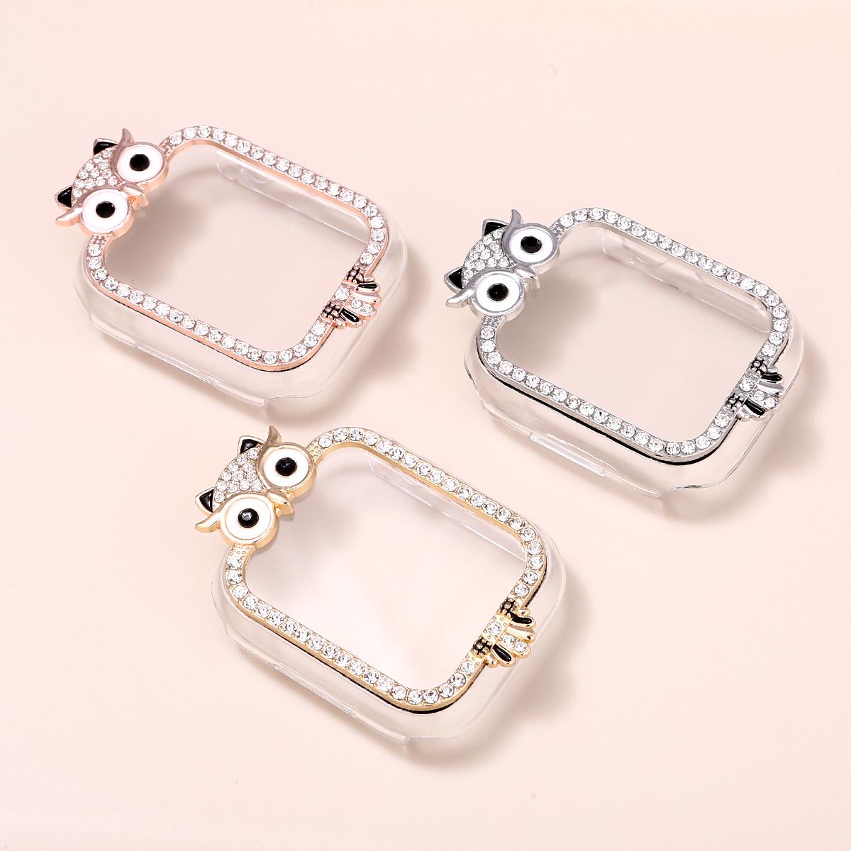 Diamond Owl Chain and Watch Case for Apple Watch 44mm Band 45 42 38 41 Ultra 49mm Link Bracelet for IWatch Series 9 8 7 6 SE 5 4