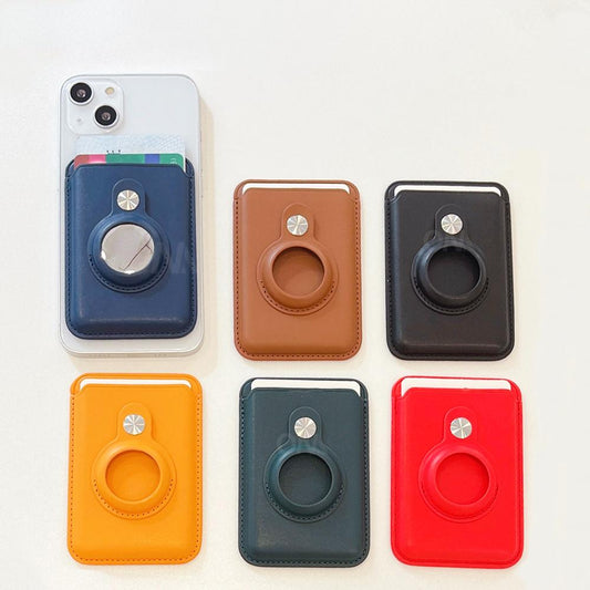 For AirTag Card Holder For iPhone 16 15 14 13 12 Pro Max Mini Smart Phone Magsafe Magnetic Leather Wallet Card Back Cover for AirTag Case