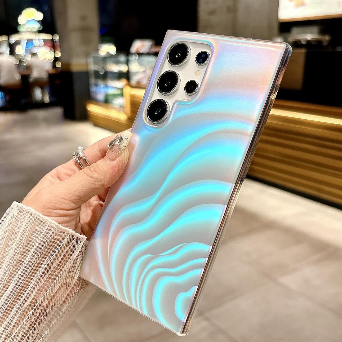 For Samsung S25Ultra S25 S24 S23 S22 S21 Note20 A16 A15 A14 A25 A24 A35 A34 A54 A55 Phone Case, Luxury Water Ripple Gradient Shine Acrylic Slim, Full Camera Protection Non-Yellowing Hard Cover