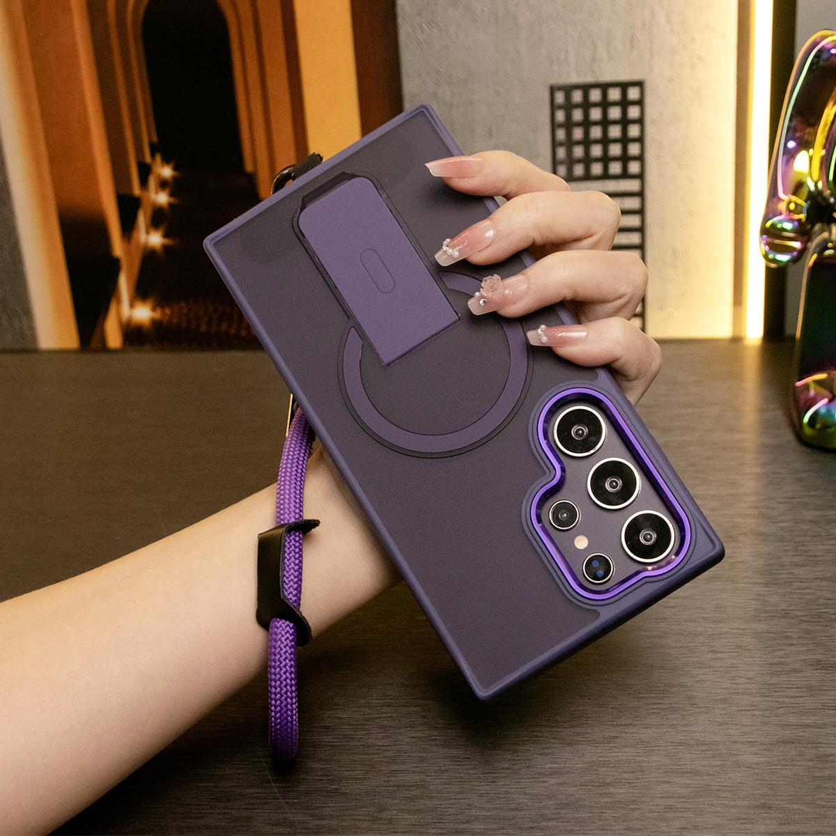 Matte Clear Portable Kickstand Magnetic Phone Case With Multifunctional Wristband For Samsung S25Ultra S25Plus S24FE S24Ultra S25 S24 S23 Skin Feel Shockproof Camera Metal Frame