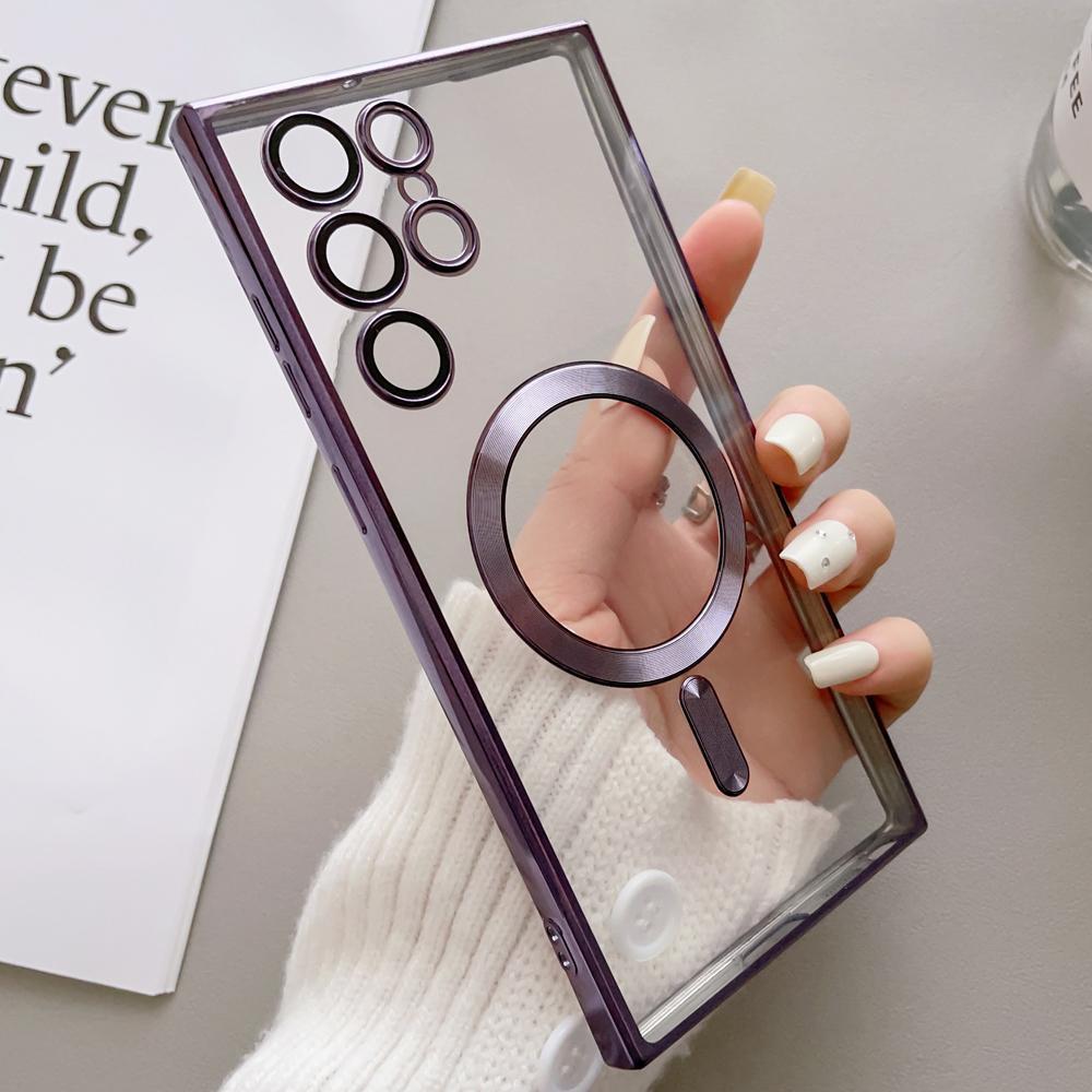 Plating Magnetic Wireless Charge Transparent Soft Phone Case For Samsung S25 S25Plus S25Ultra S24 S24FE S24Plus S24Ultra
