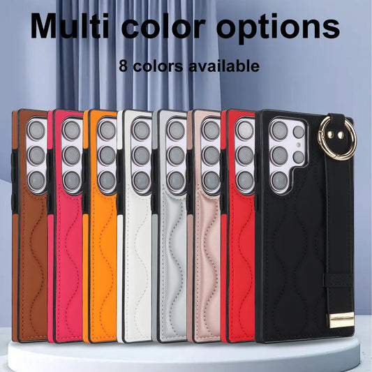 For Samsung Galaxy S24 S24Plus S24 Ultra S23 S23 Plus S23FE S23 Ultra S22 Ultra Note 20 Ultra A54 A53 A14 Anti Fall Ring Wrist Strap Leather Case
