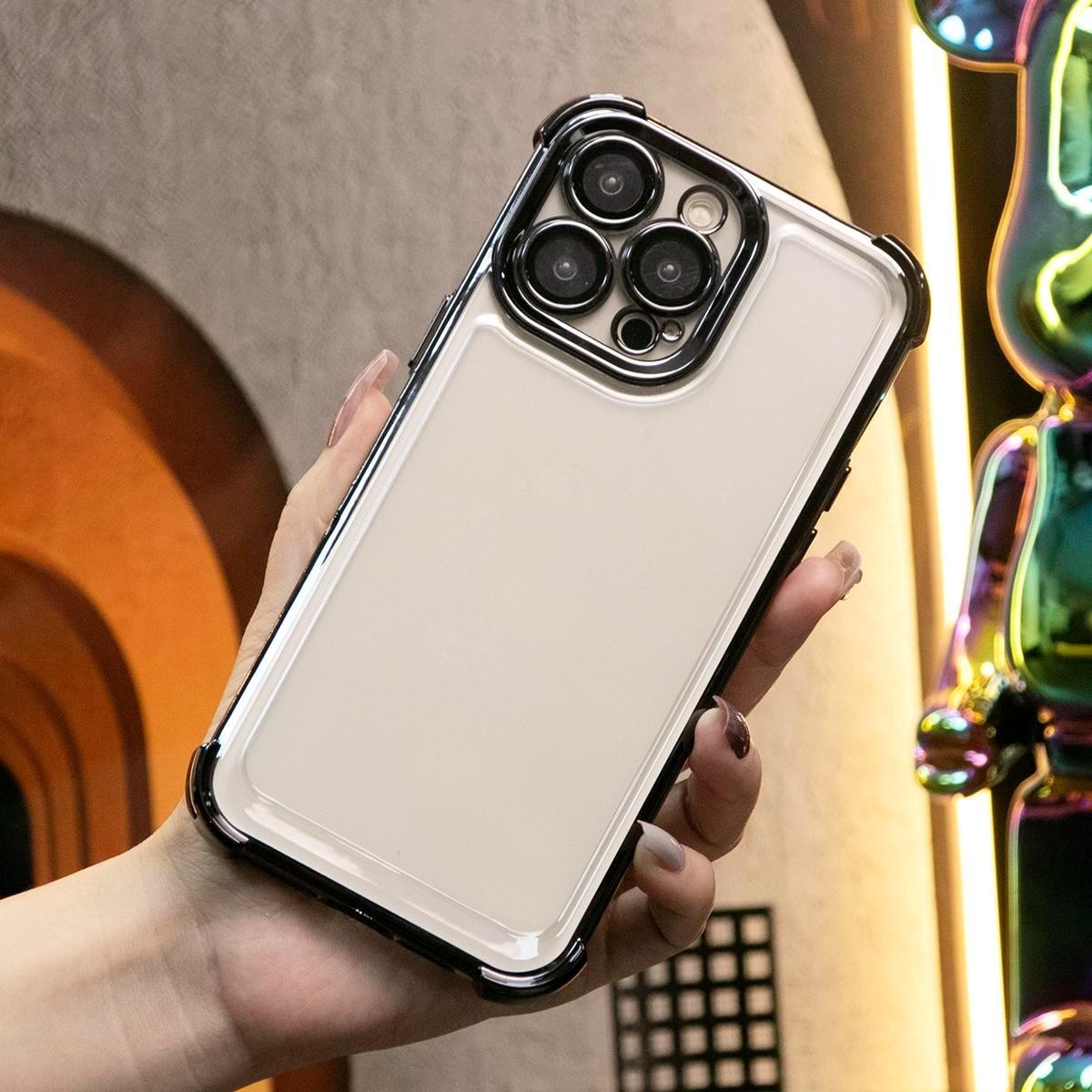 Luxury Plating Four Corners Shockproof Clear Case For iPhone 16 15 14 13 12 11 XR XSMax X/XS Transparent Built-in Camera Protector Hard Acrylic Bumper Armor Full Cover