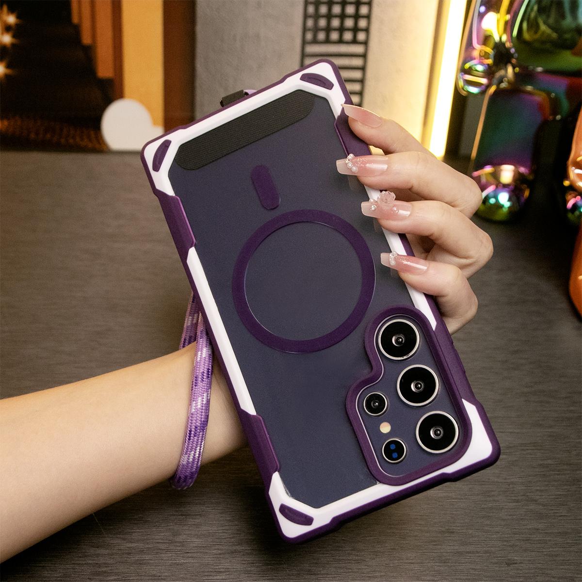 For Samsung S24 Ultra S24Plus S24 Case, Two-tone Magnetic Acrylic, Luxury Elegant Clear Case With Short Wristband Camera Protection Heavy Duty Protection Shockproof Hard Cover