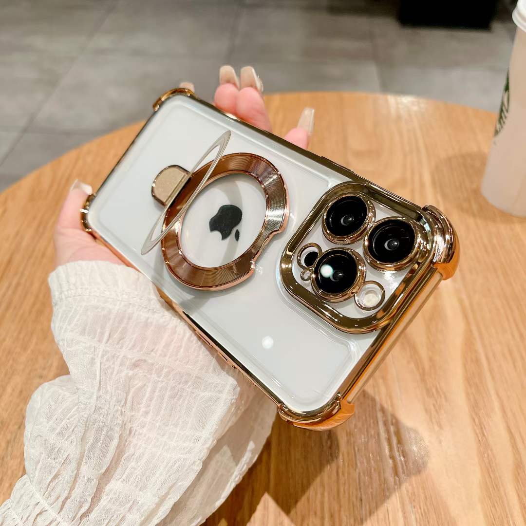 For iPhone 16 15 14 13 12 Pro Max Phone Case With Magnetic Kickstand, Clear High Definition Four Corners Shockproof Acrylic for Magsafe Anti-Fall Full Cover