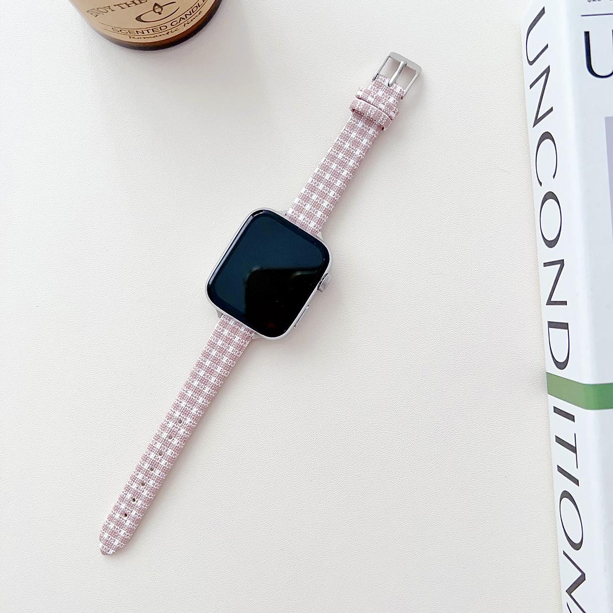 Plaid Canvas Metal Strap for Apple Watch 44mm Band 45 42 38 41 Ultra 49mm Link Bracelet for IWatch Series 9 8 7 6 SE 5 4