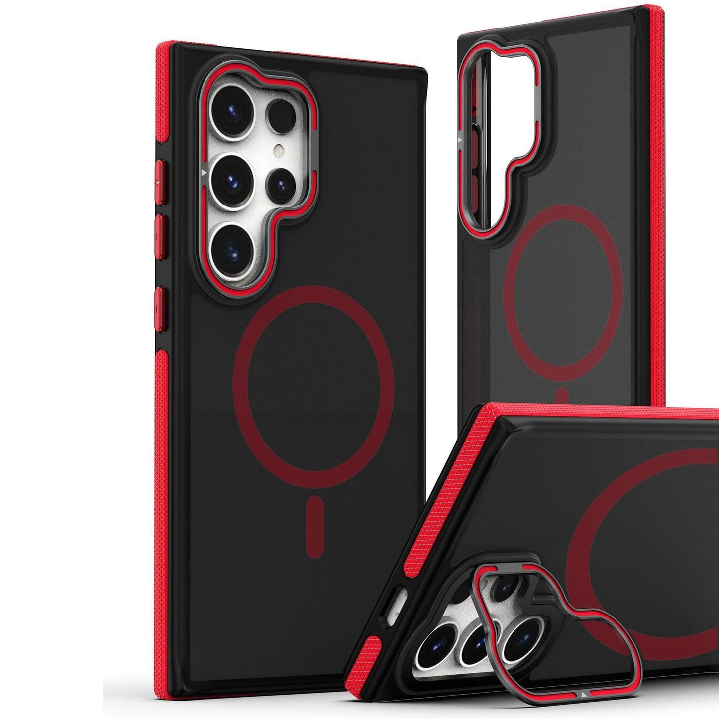 For Samsung S25Ultra S25 S24 S23FE A15 A14 A25 A24 A34 A35 A54 A55 Strong Magnetic Phone Case, Metal Camera Kickstand Protection, Elegant Matte Case Shockproof Bumper Hard Full Cover