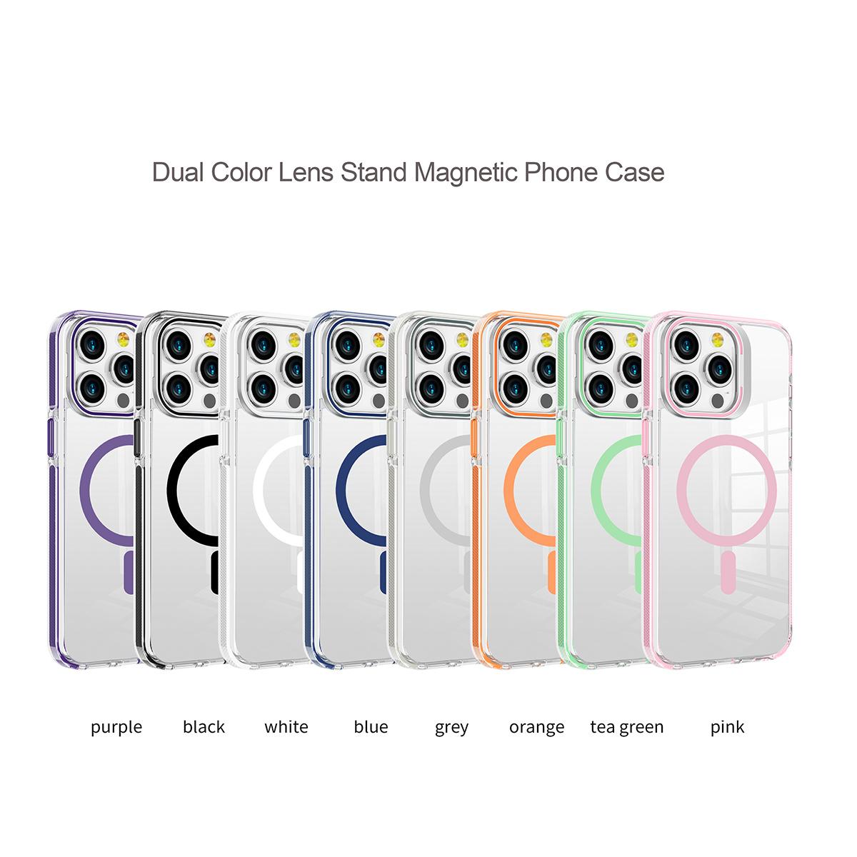 Dual Color Lens Stand Magnetic For Magsafe Wireless Charging Phone Case For iPhone 16 15 14 13 Pro Max Plus Clear TPU Acrylic Hard Cover