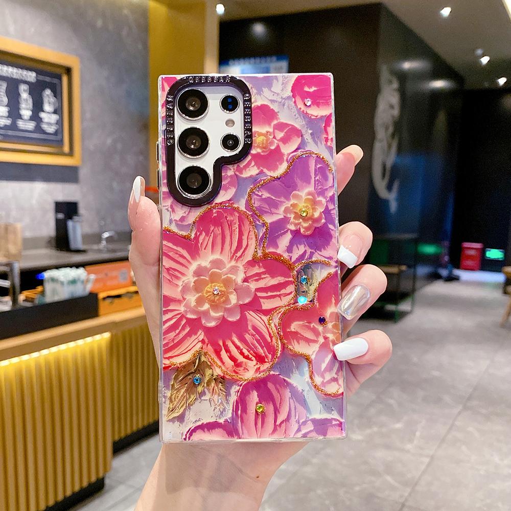 For Samsung S25 S24 S23 S22 A35 A36 A26 A54 A55 A56 Phone Case, Flower Rainbow Butterfly Rose, Oil Painting Camera Frame Anti-drop Hard Shockproof Full Cover