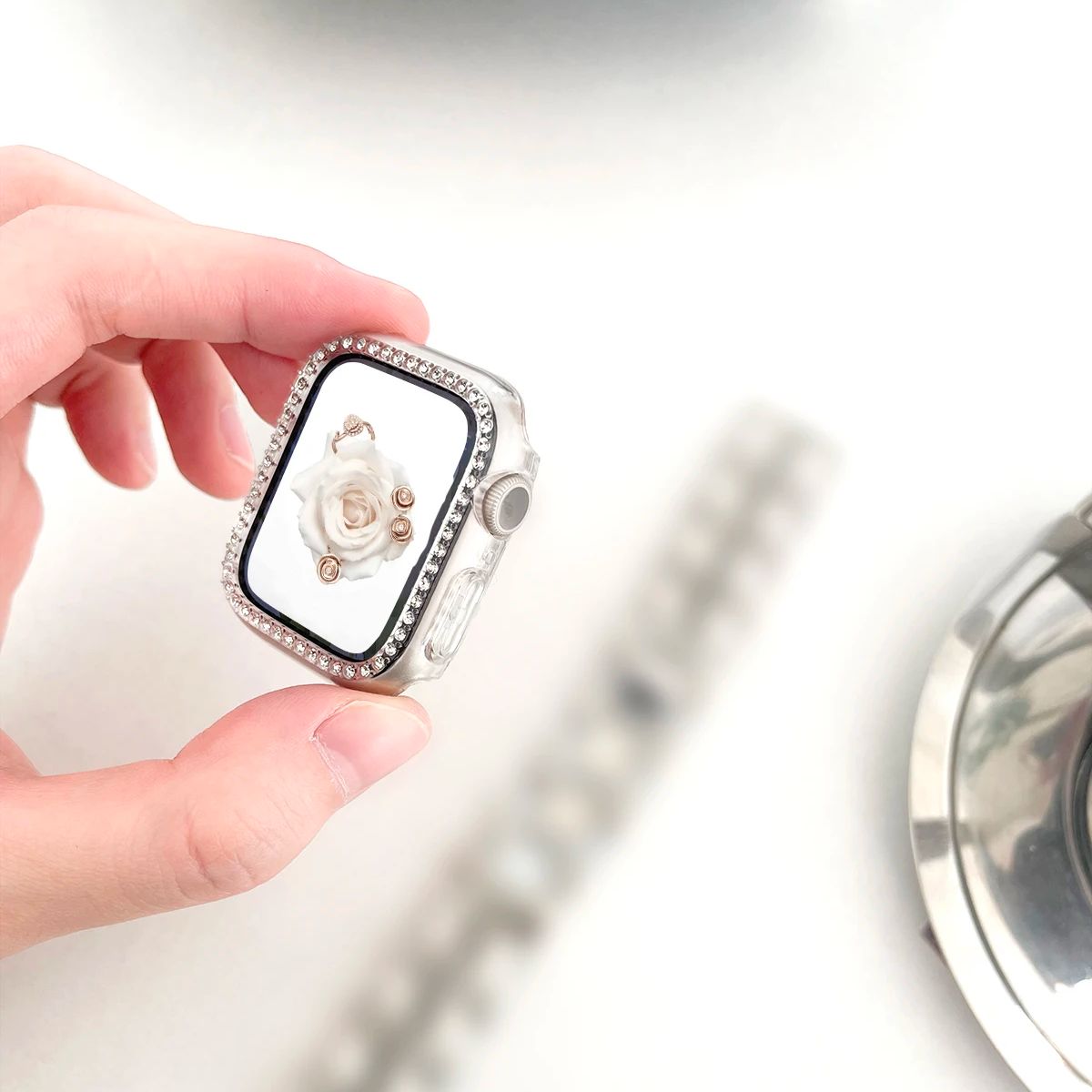 Coque de protection diamant pour Apple Watch 9 8 7 41 mm 45 mm 44 mm 40 mm 38 mm 42 mm 49 mm Bling Bumper pour iWatch Series 8 3 4 5 6 SE