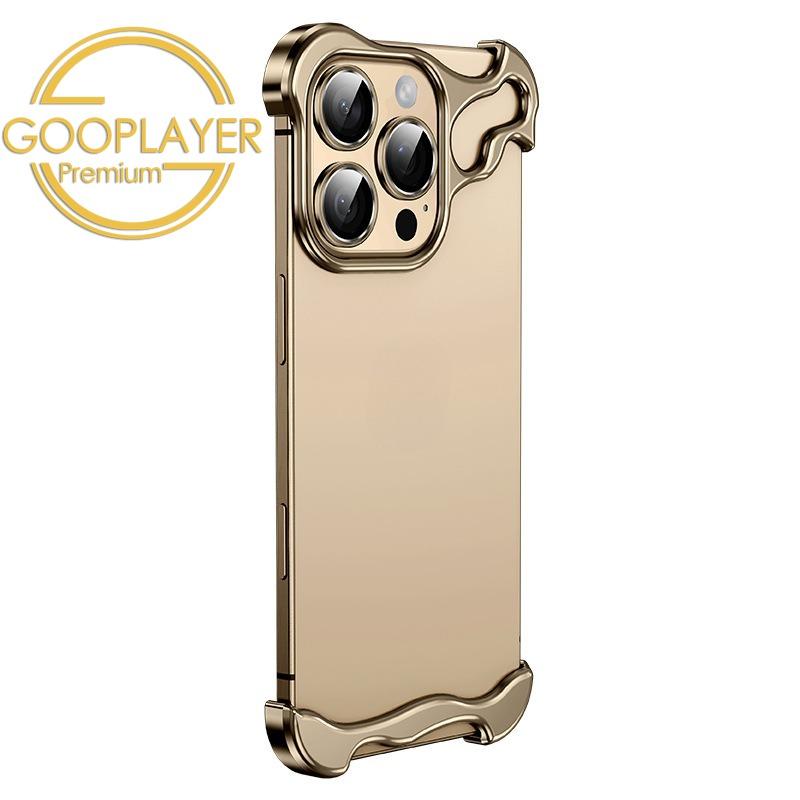 For iPhone 16 15 14 13 12 Pro Max Phone Case, Special-Shaped Premium Titanium Grey Aluminum Metal Frame Corner Anti-Fall Shockproof Borderless Slim Bumper Built-in Camera Protector Hard Cover