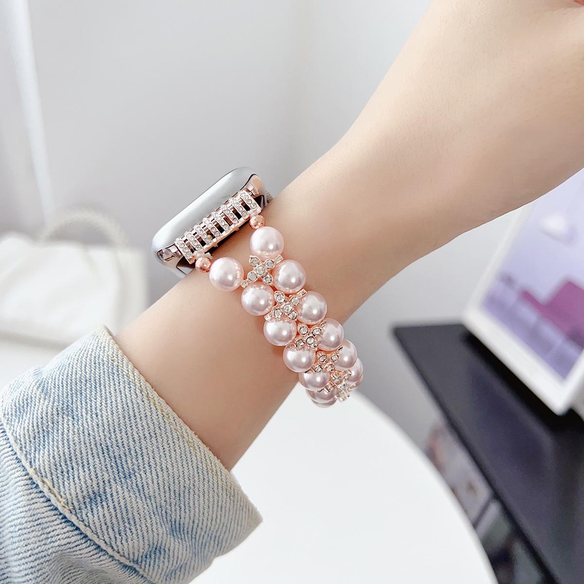 Dual Raw Pearl Chain Strap for Apple Watch 44mm Band 45 42 38 41 Ultra 49mm Link Bracelet for IWatch Series 9 8 7 6 SE 5 4