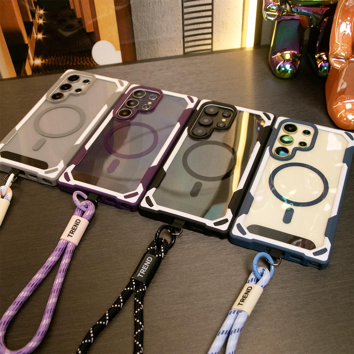 For Samsung S24 Ultra S24Plus S24 Case, Two-tone Magnetic Acrylic, Luxury Elegant Clear Case With Short Wristband Camera Protection Heavy Duty Protection Shockproof Hard Cover