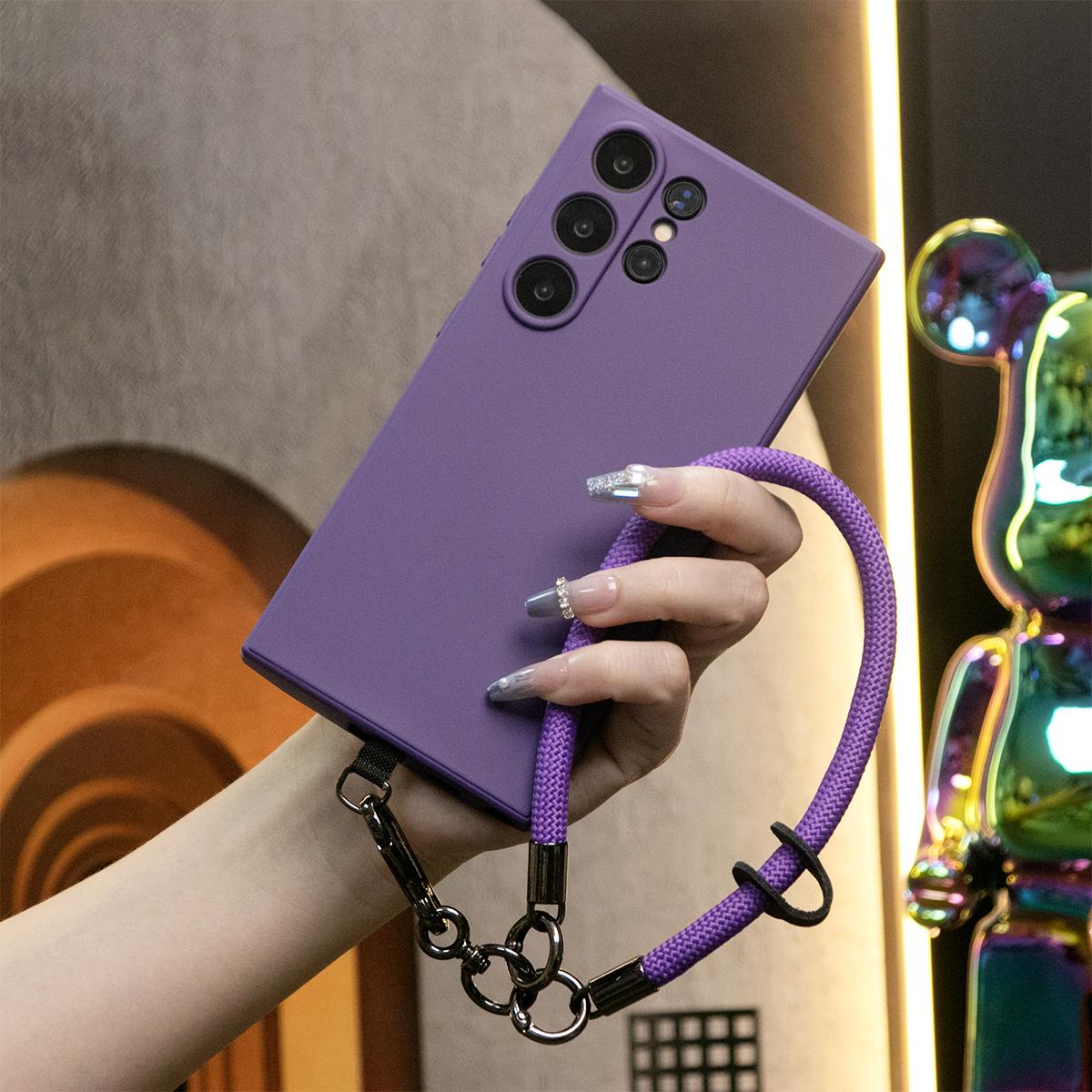 Square Liquid Silicone Matte Shockproof Phone Case With Multifunctional Climbing Rope For Samsung S24 S23 S22 S21 Ultra Plus S23Plus S23Ultra Camera Protect Soft Cover S23 FE