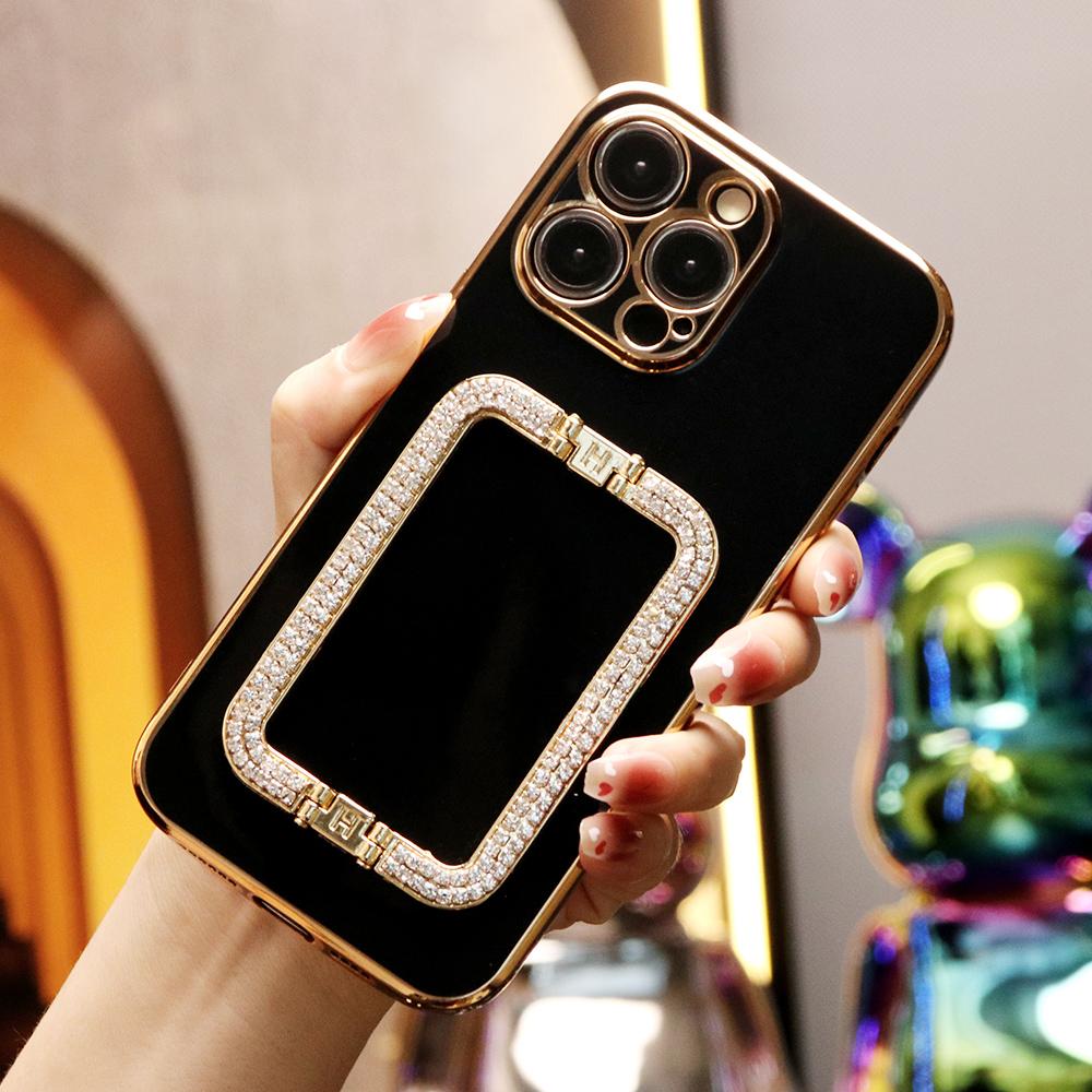 3D Crystal Square Holder Plating Phone Case for iPhone 16 15 14 13 12 Pro Max